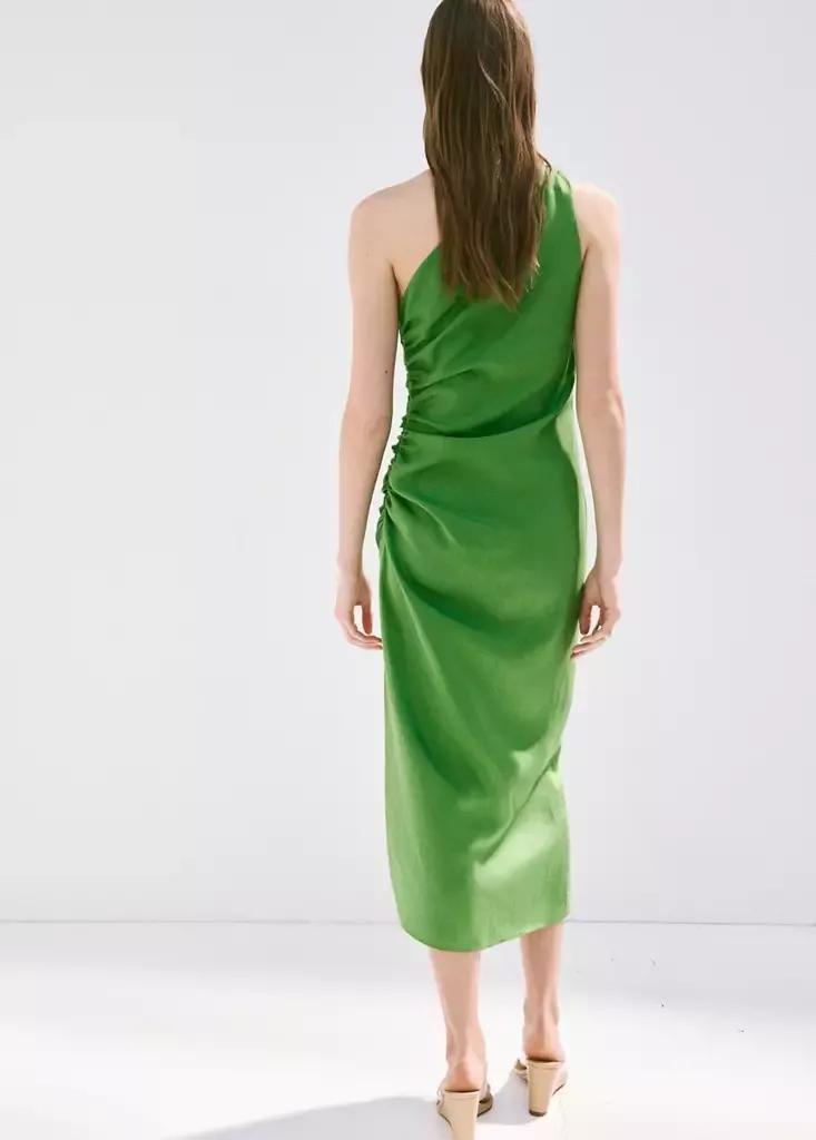 Asymmetrical Pleated Dress, Green, large image number 3