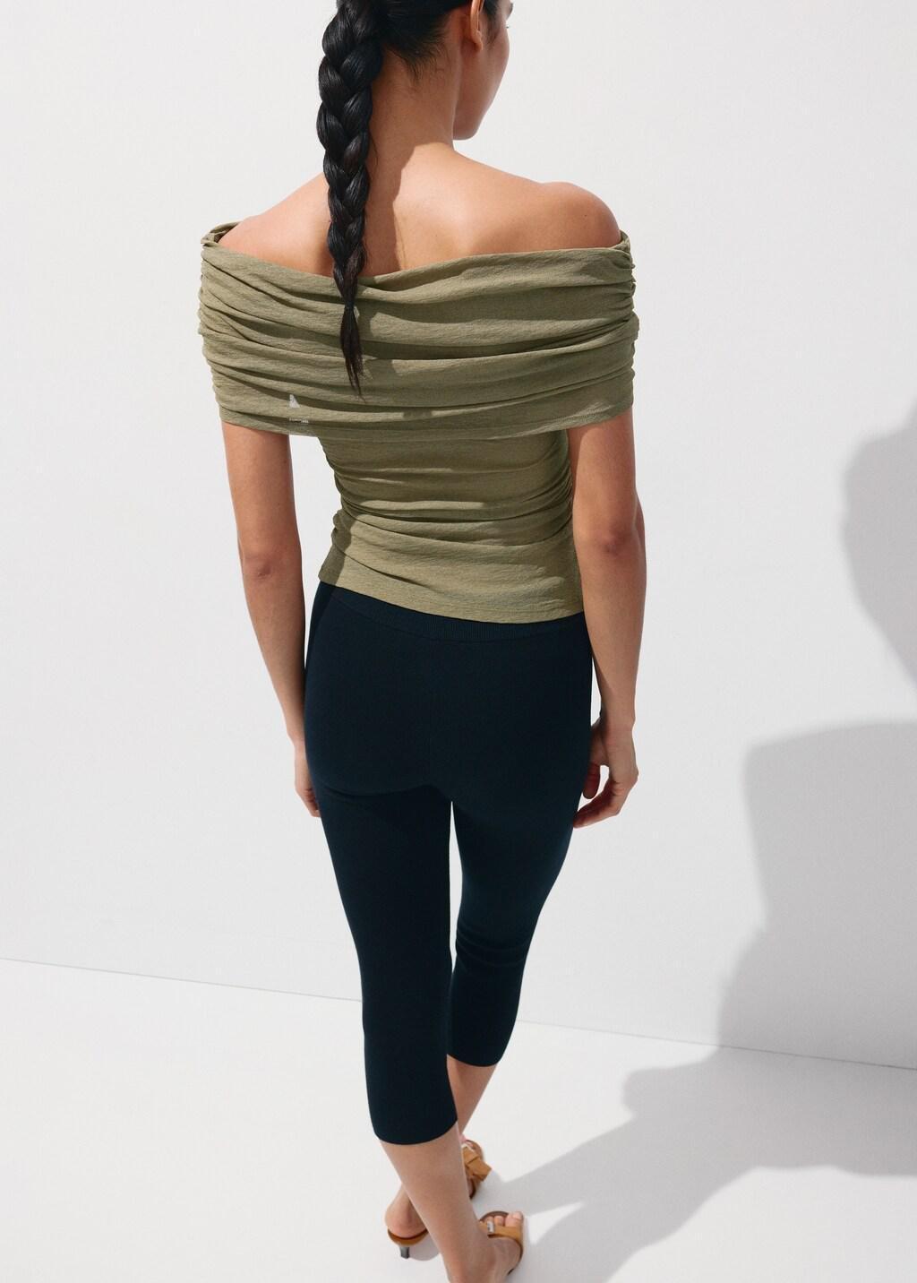 Khaki Gathered Boat Neck Top, Beige - Khaki, large image number 2