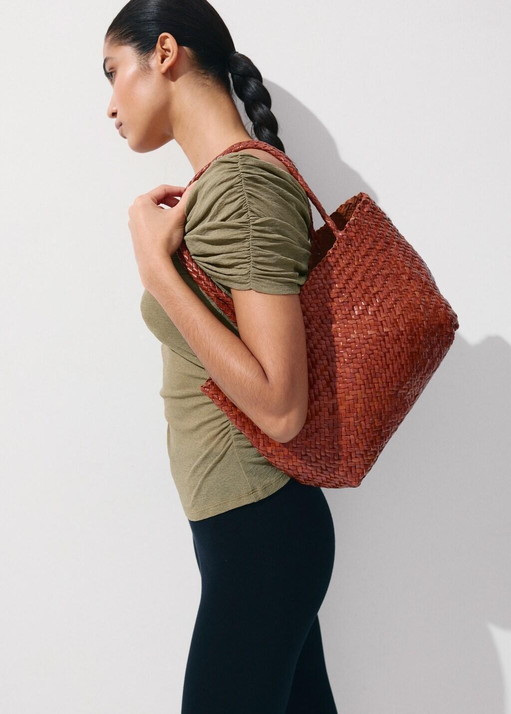 Khaki Gathered Boat Neck Top, Beige - Khaki, large image number 4