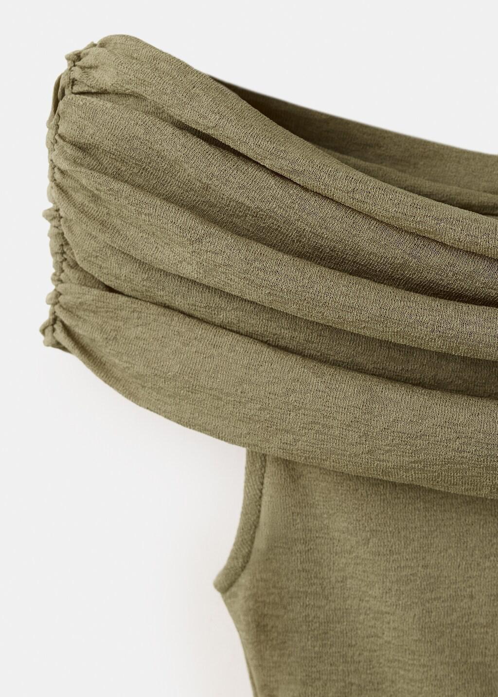Khaki Gathered Boat Neck Top, Beige - Khaki, large image number 5