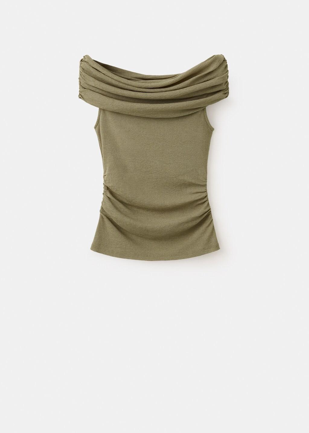 Khaki Gathered Boat Neck Top, Beige - Khaki, large image number 7