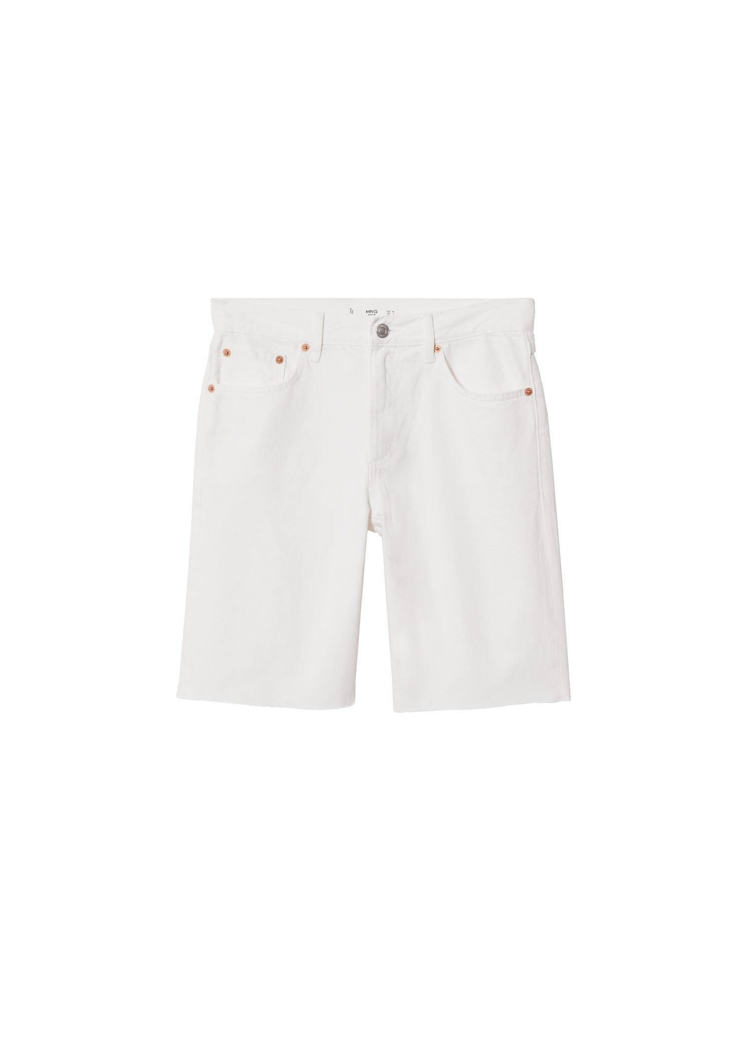 White Denim Bermuda Shorts With Frayed Hem, , large image number 5