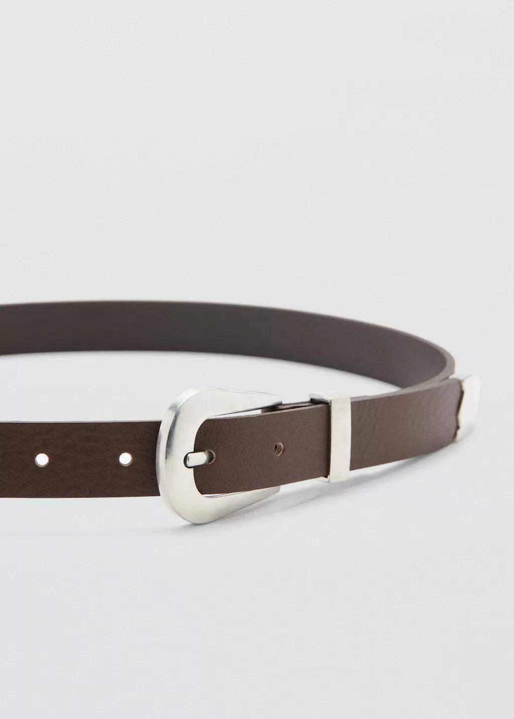 Brown Leather Belt With Metal Detail, Dark Brown, large image number 0