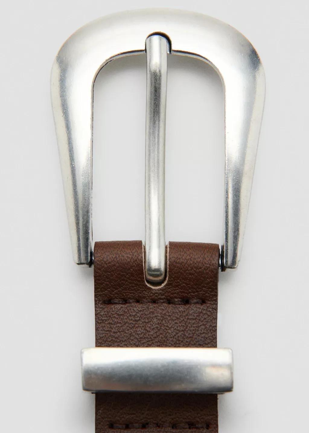Brown Leather Belt With Metal Detail, Dark Brown, large image number 1