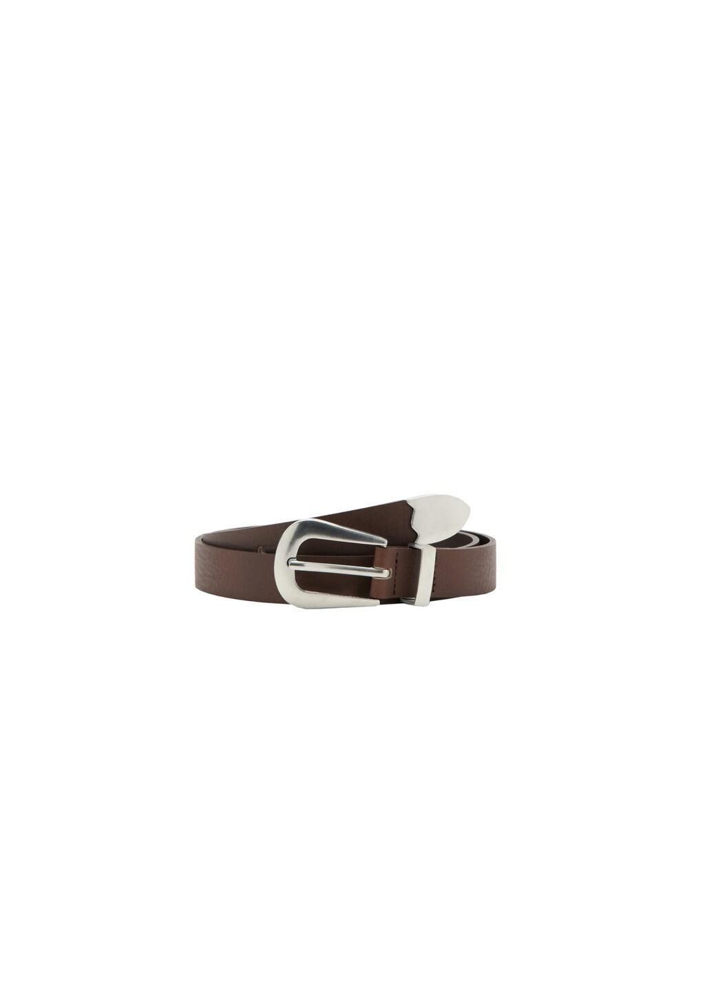 Brown Leather Belt With Metal Detail, Dark Brown, large image number 2