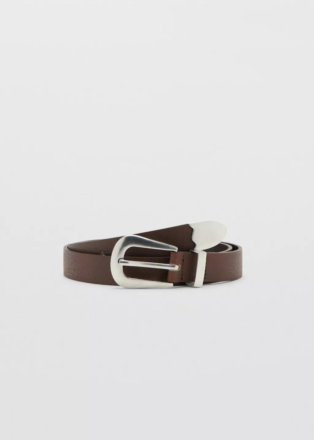 Brown Leather Belt With Metal Detail, Dark Brown, large image number 3