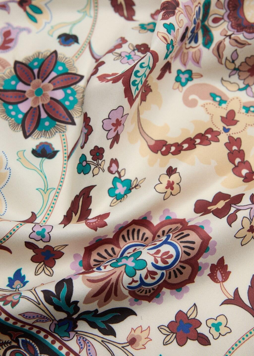 Beige Floral Print Scarf, Light Beige, medium