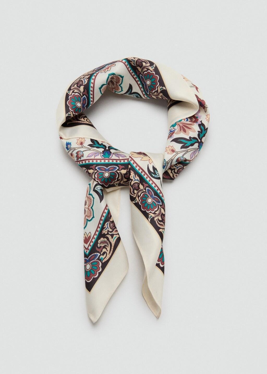 Beige Floral Print Scarf, Light Beige, medium