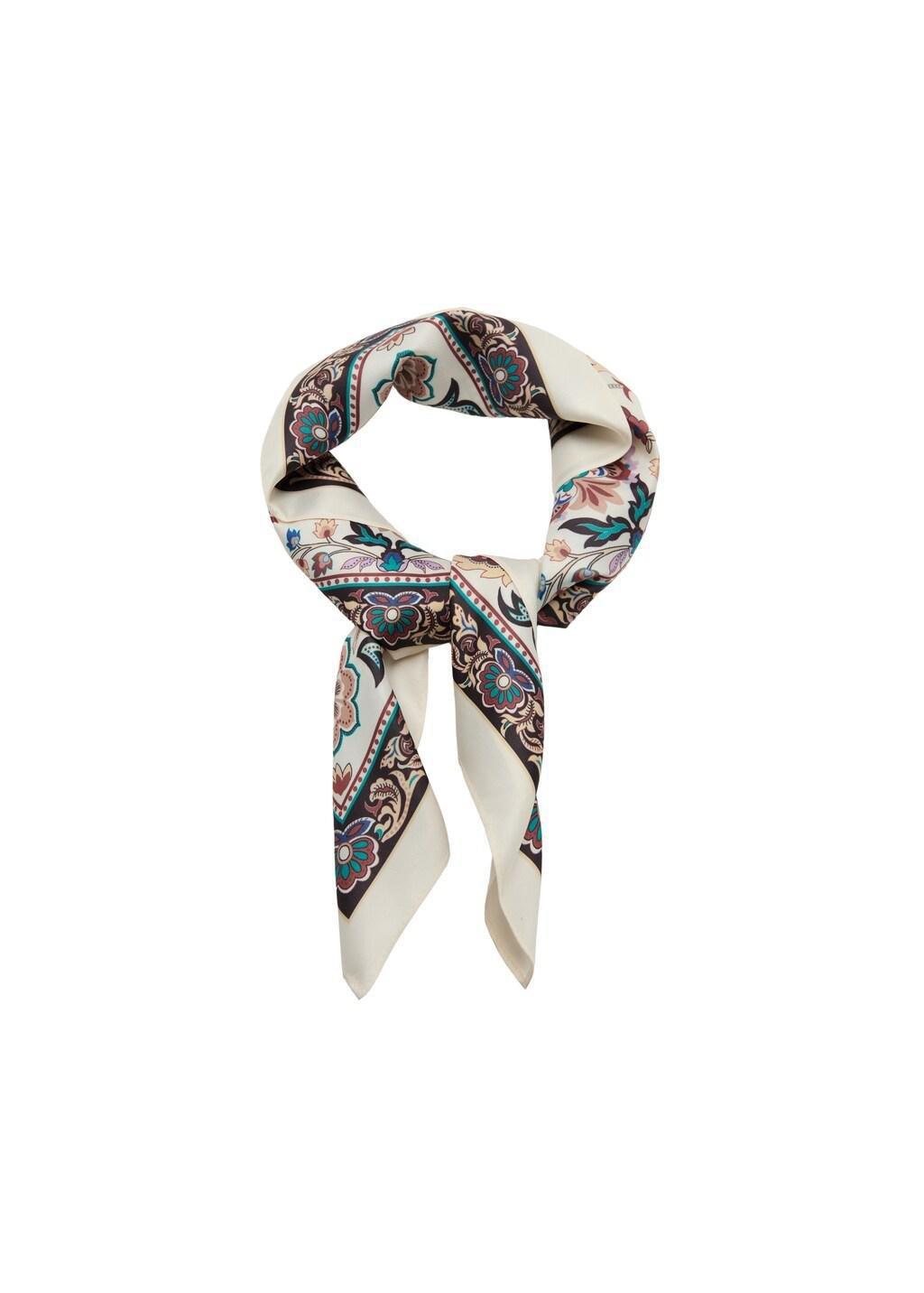 Beige Floral Print Scarf, Light Beige, medium