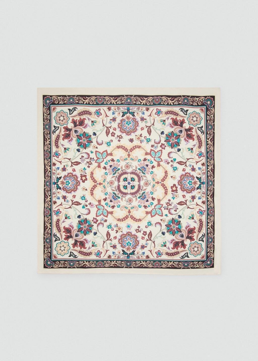Beige Floral Print Scarf, Light Beige, large image number 3