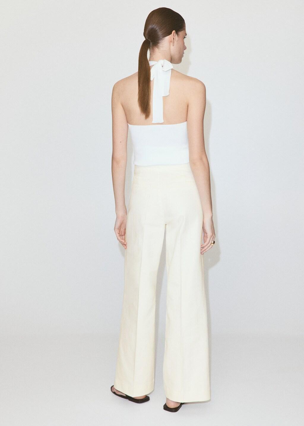 White Wide-Leg Jeans With Side Buttons, White, large image number 2