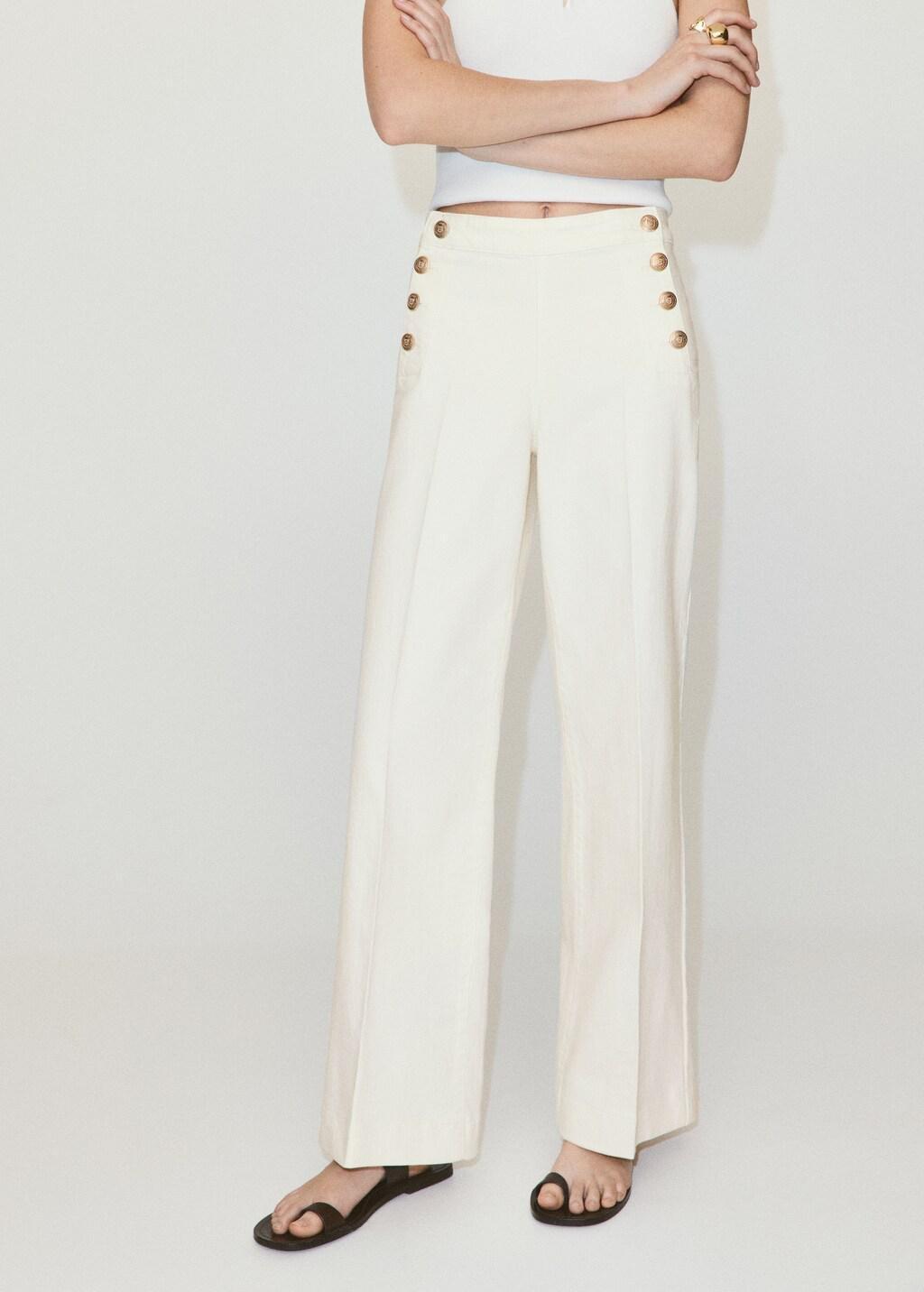 White Wide-Leg Jeans With Side Buttons, White, large image number 3