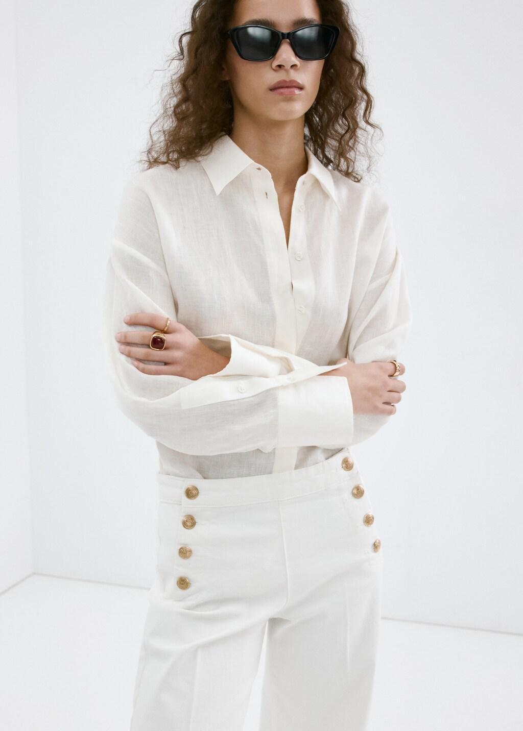White Wide-Leg Jeans With Side Buttons, White, large image number 4
