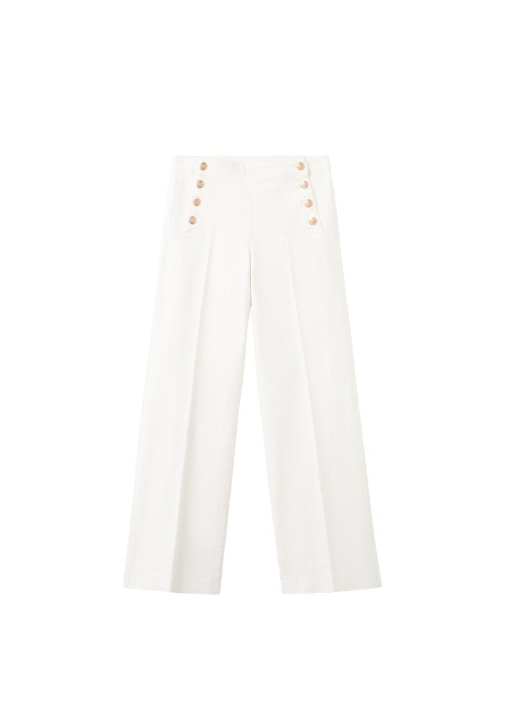 White Wide-Leg Jeans With Side Buttons, White, large image number 6