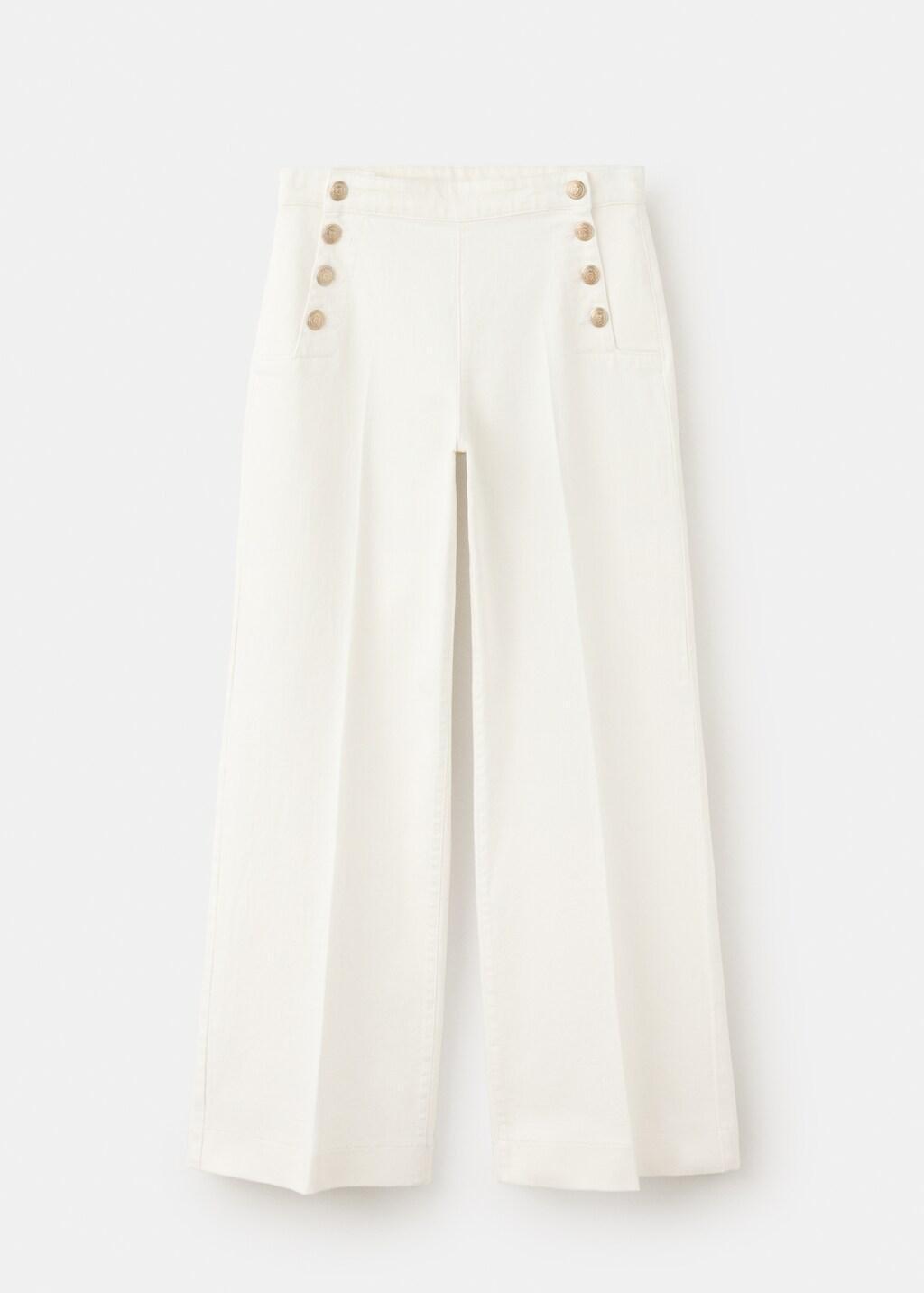 White Wide-Leg Jeans With Side Buttons, White, large image number 8