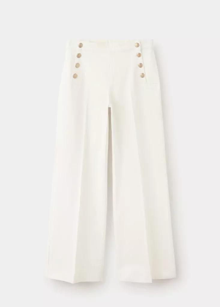 White Wide-Leg Jeans With Side Buttons, White, large image number 9