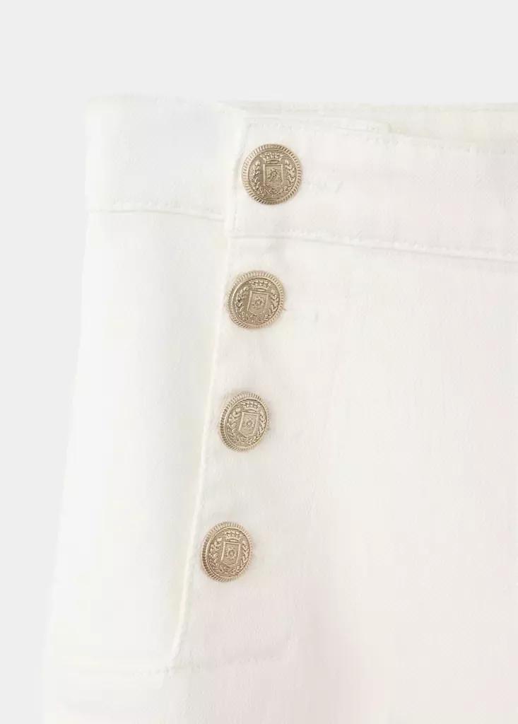 White Wide-Leg Jeans With Side Buttons, White, large image number 10