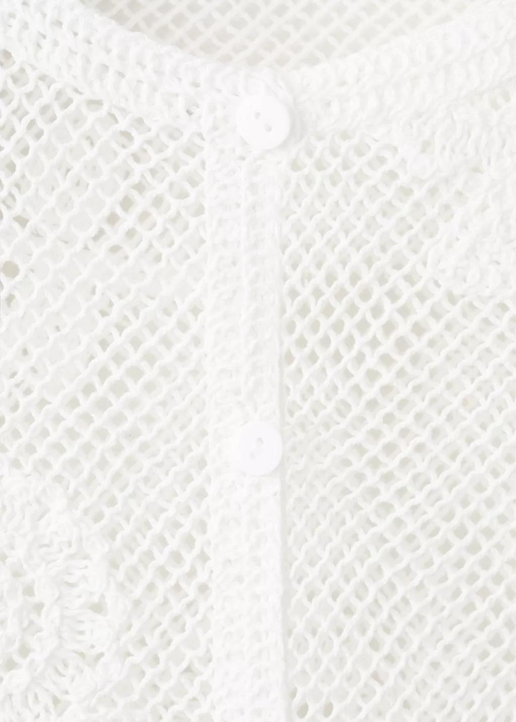 White Floral Crochet Cardigan, White, large image number 0