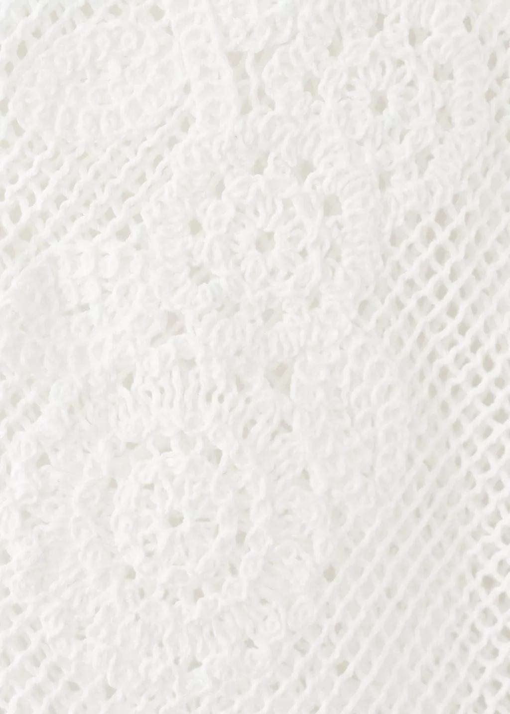 White Floral Crochet Cardigan, White, large image number 1