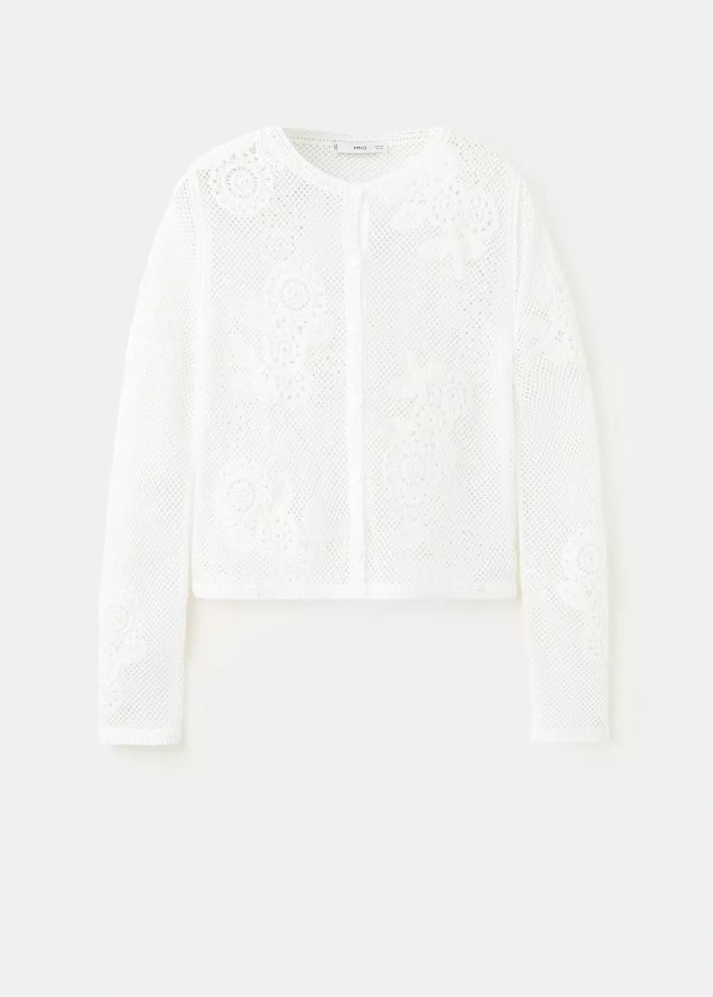 White Floral Crochet Cardigan, White, large image number 5