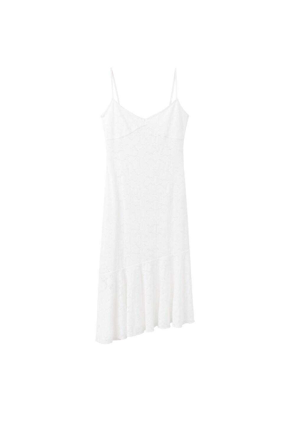 White Asymmetrical Ruffled Lace Dress, White, large image number 0