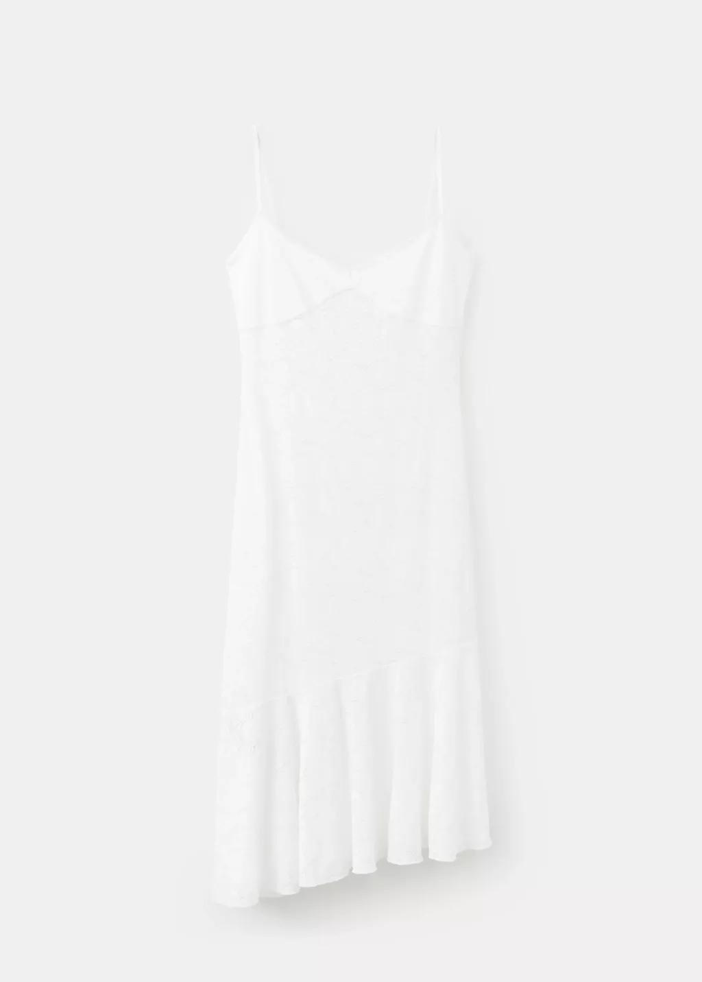 White Asymmetrical Ruffled Lace Dress, White, large image number 3