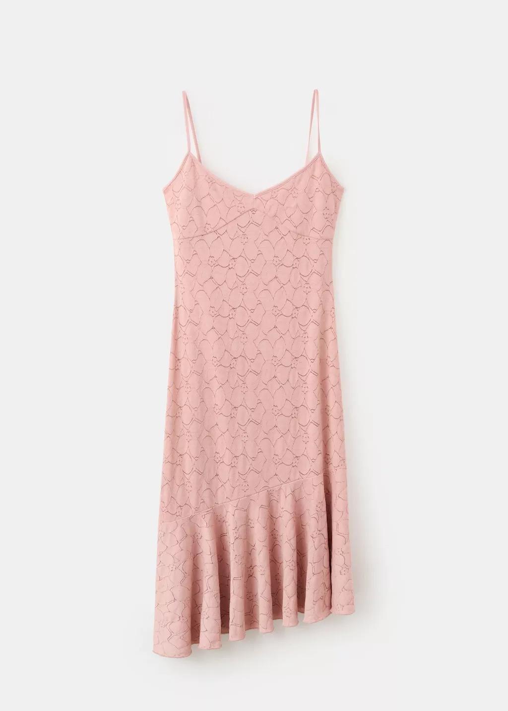 Pink Lt Pastel Asymmetrical Ruffled Lace Dress, Light-Pastel Pink, medium