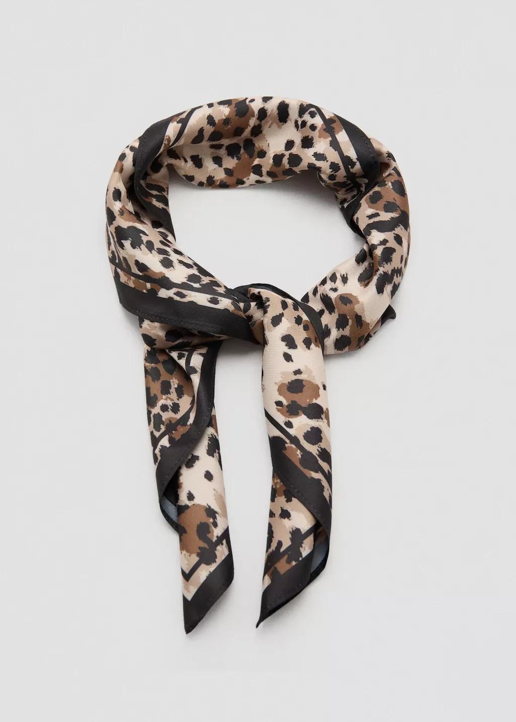 Brown Leopard Printed Scarf, Brown, large image number 1