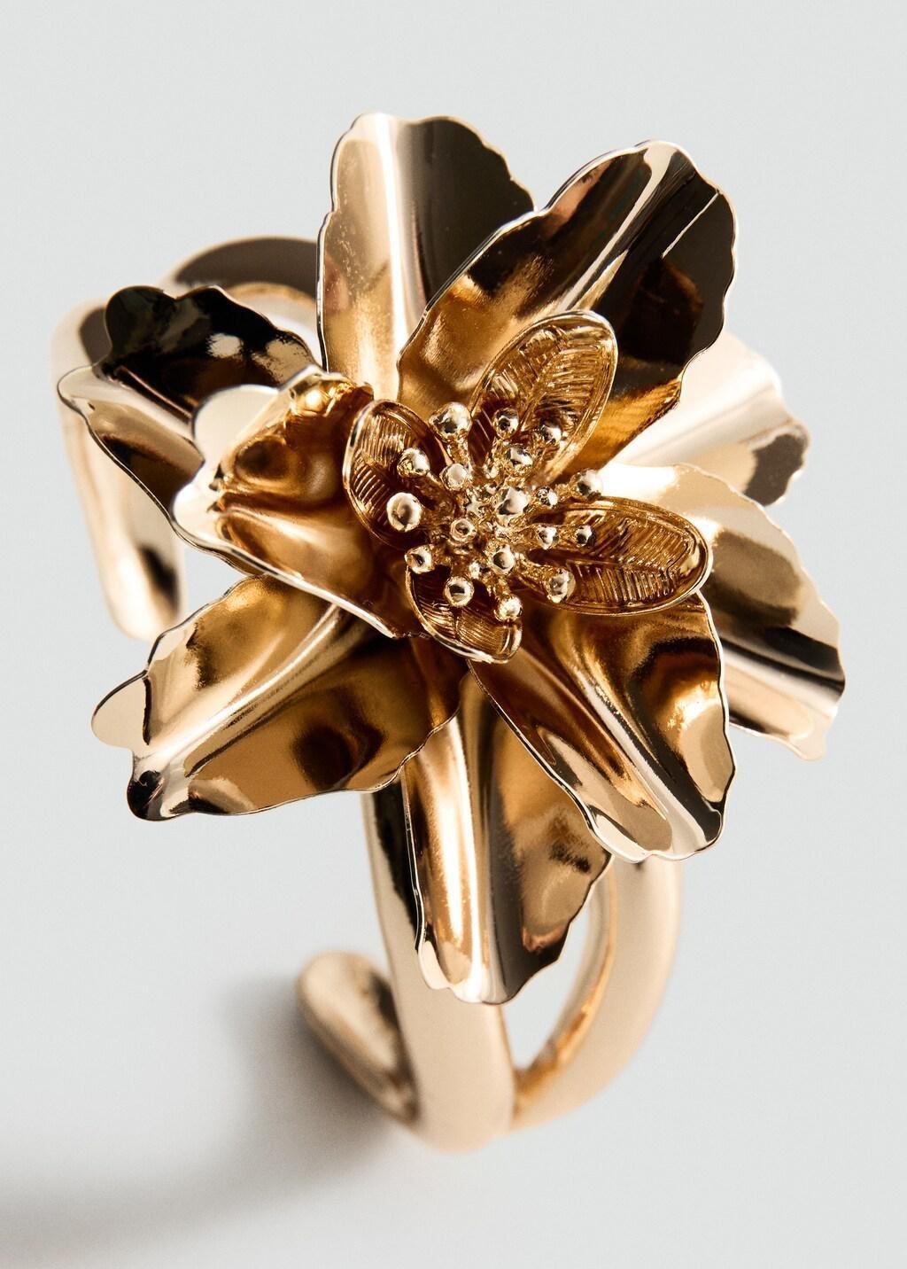 Gold Floral Bangle Bracelet, Gold, medium