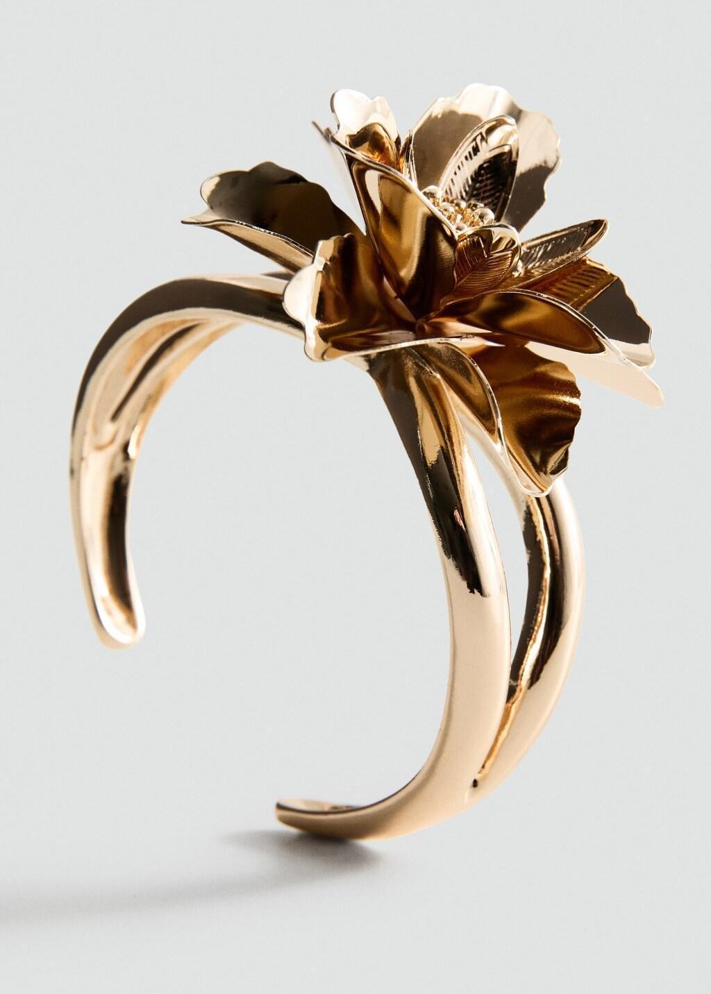 Gold Floral Bangle Bracelet, Gold, medium