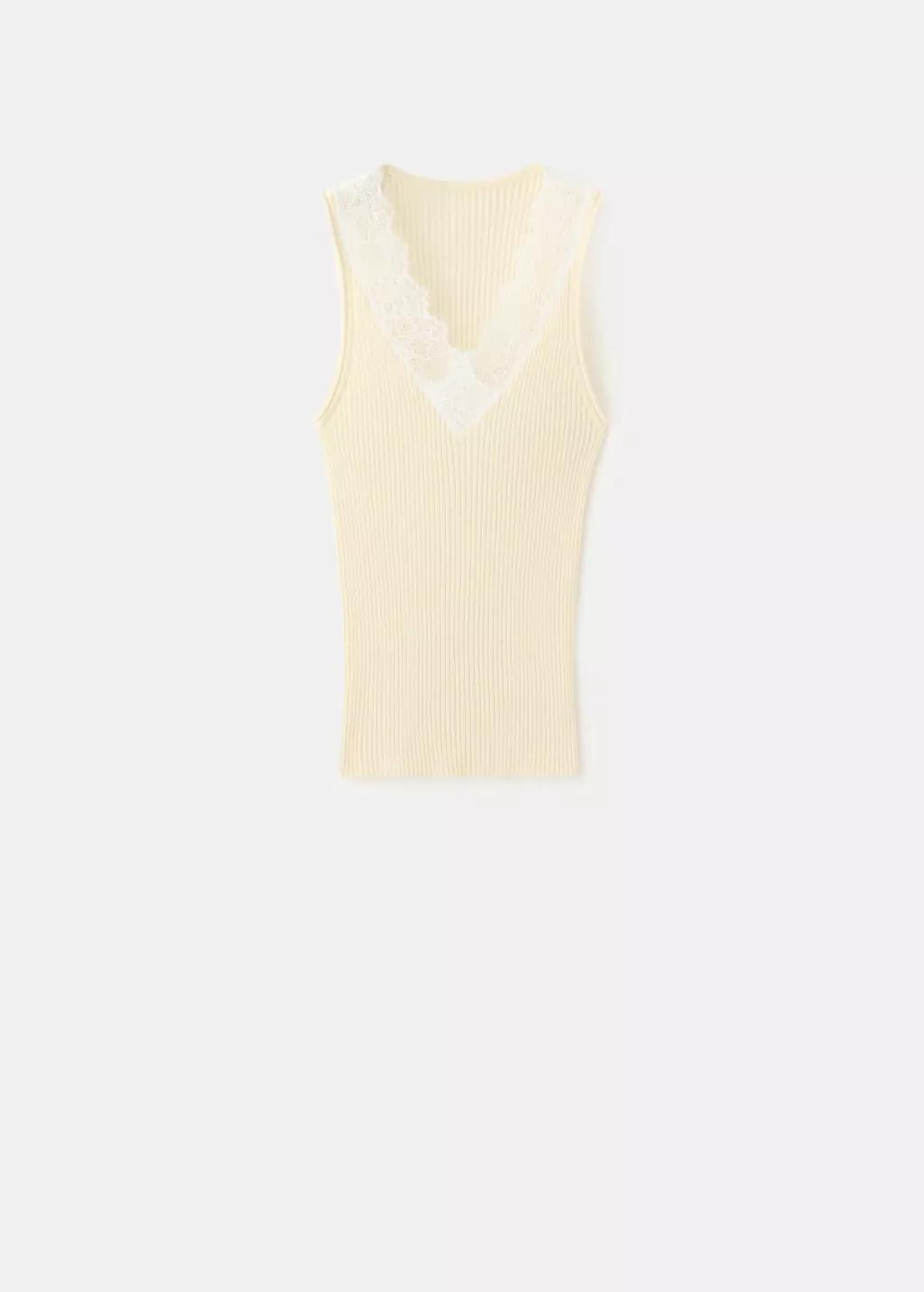 Yellow Lace Lyocell Top, Yellow, large image number 5