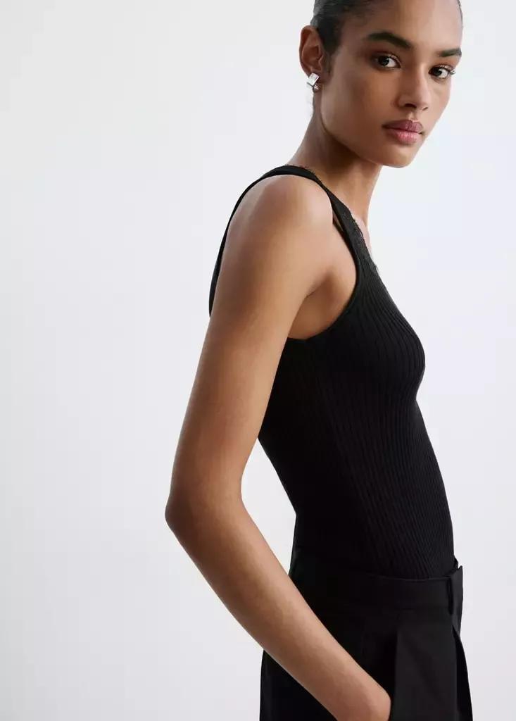Black Lace Lyocell Top, Black, large image number 1