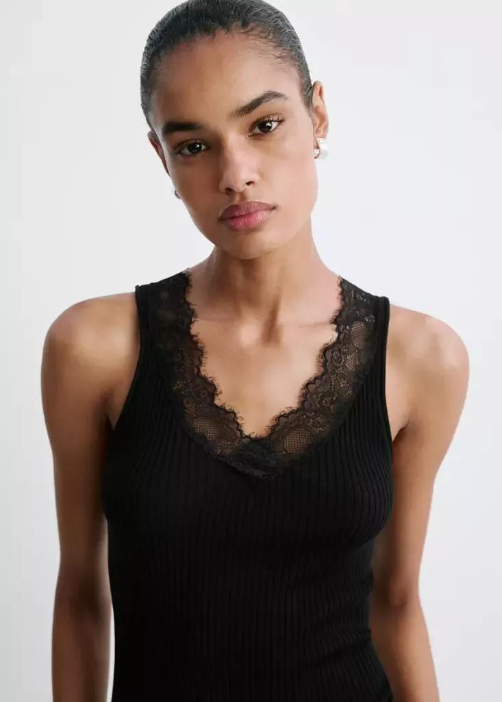 Black Lace Lyocell Top, Black, large image number 4