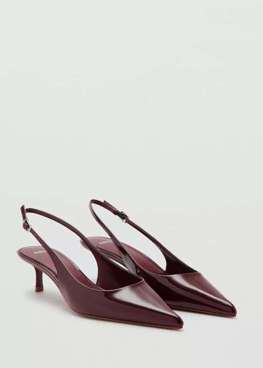 Red Kitten-Heel Patent Leather Shoes, Dark Red, medium
