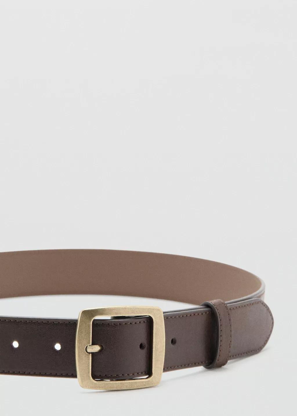 Brown Square Buckle Belt, Dark Brown, large image number 0