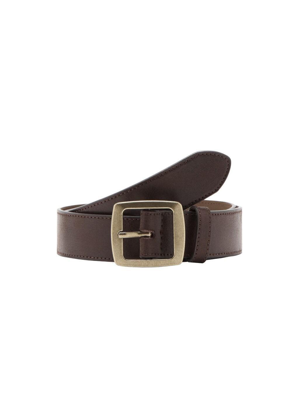 Brown Square Buckle Belt, Dark Brown, large image number 2