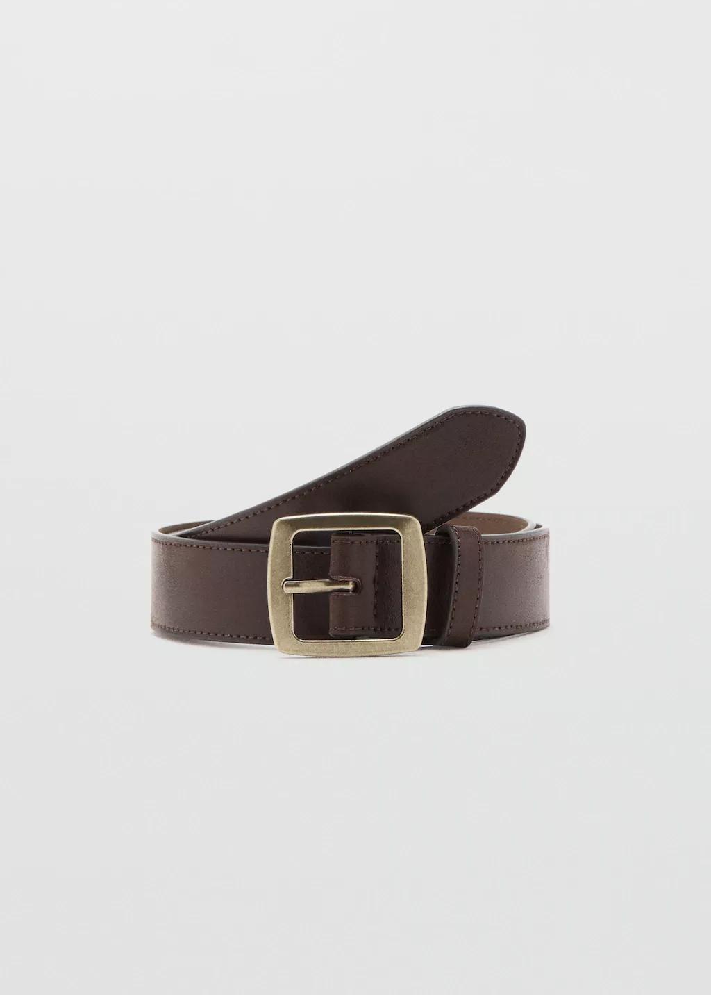 Brown Square Buckle Belt, Dark Brown, large image number 3