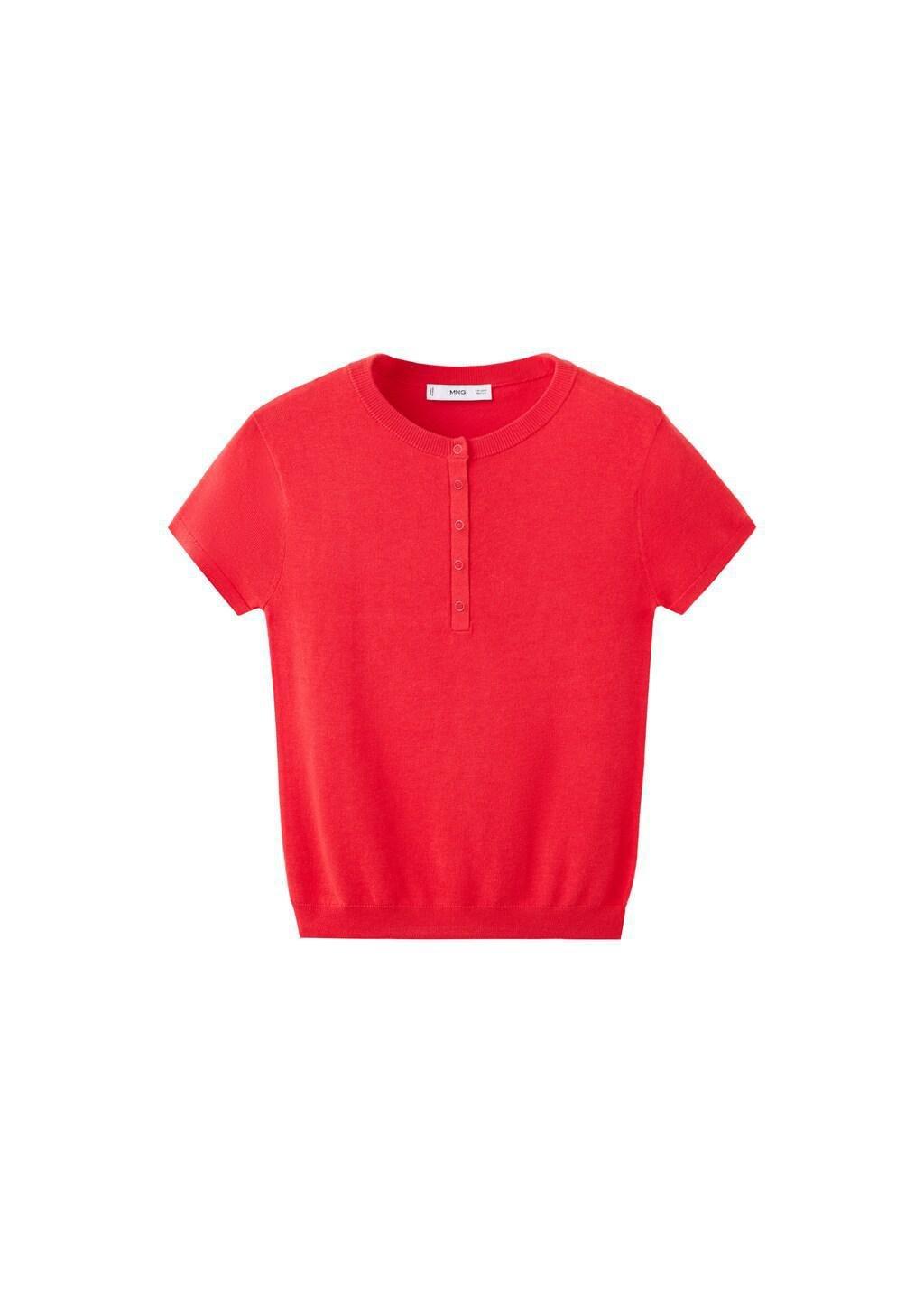 Red Short-Sleeved Fine-Knit Sweater, Red, large image number 3