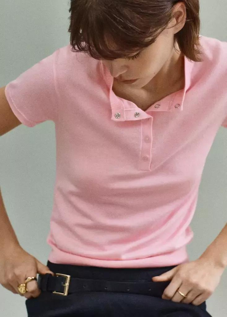 Pink Short-Sleeved Fine-Knit Sweater, Pink, large image number 4
