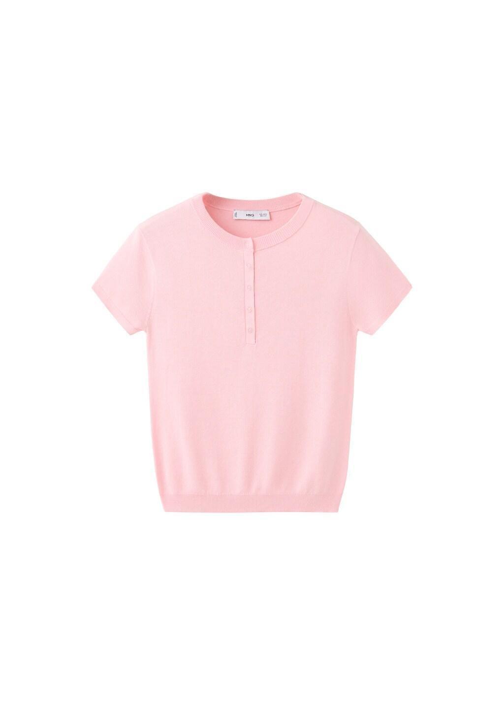 Pink Short-Sleeved Fine-Knit Sweater, Pink, large image number 7