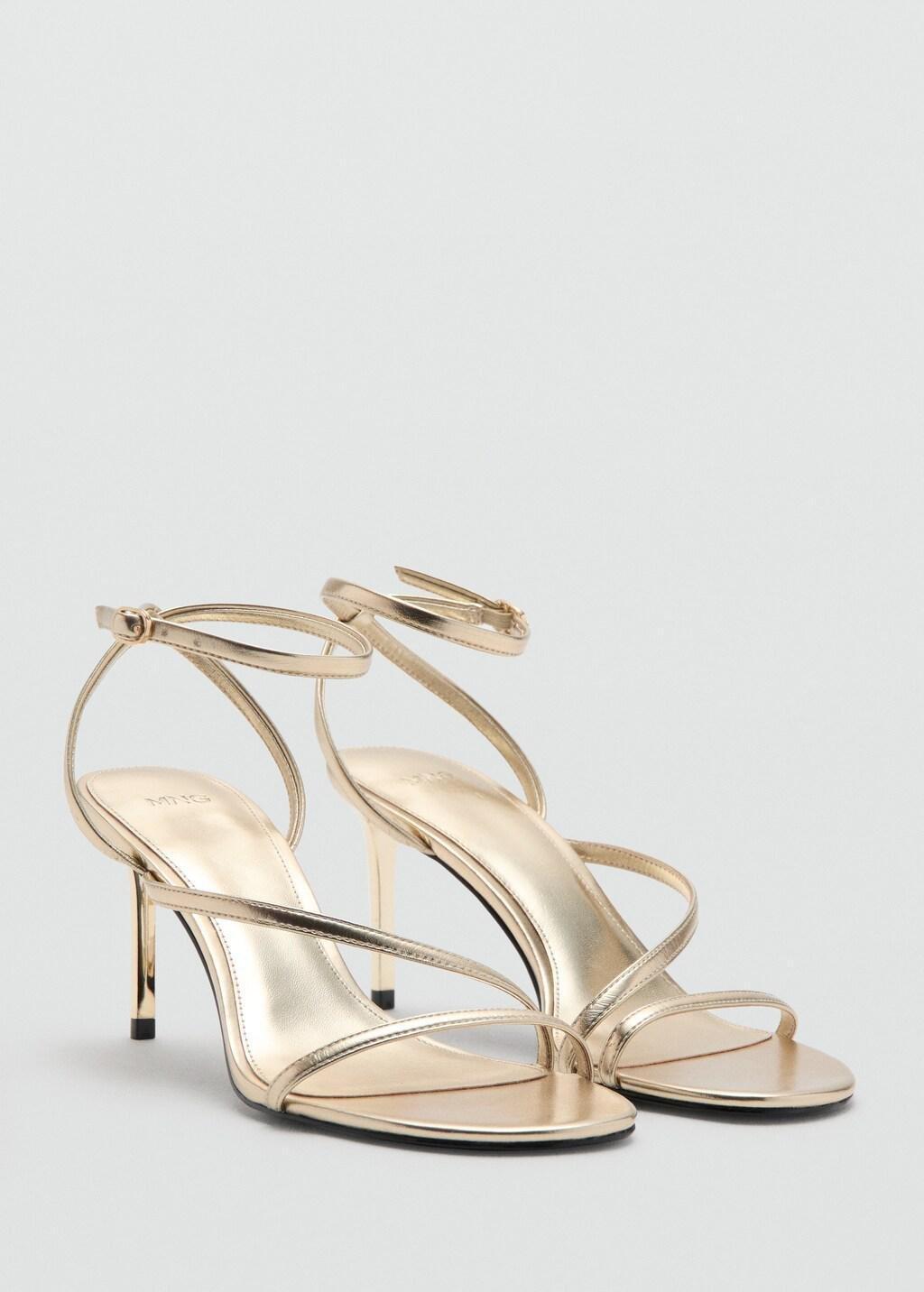 GOLD Heeled sandal with crossed straps, Gold, medium