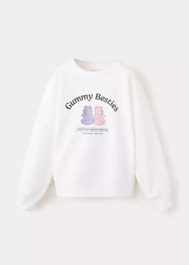 White Printed Cotton Sweatshirt, Kids Girls, Natural White, medium