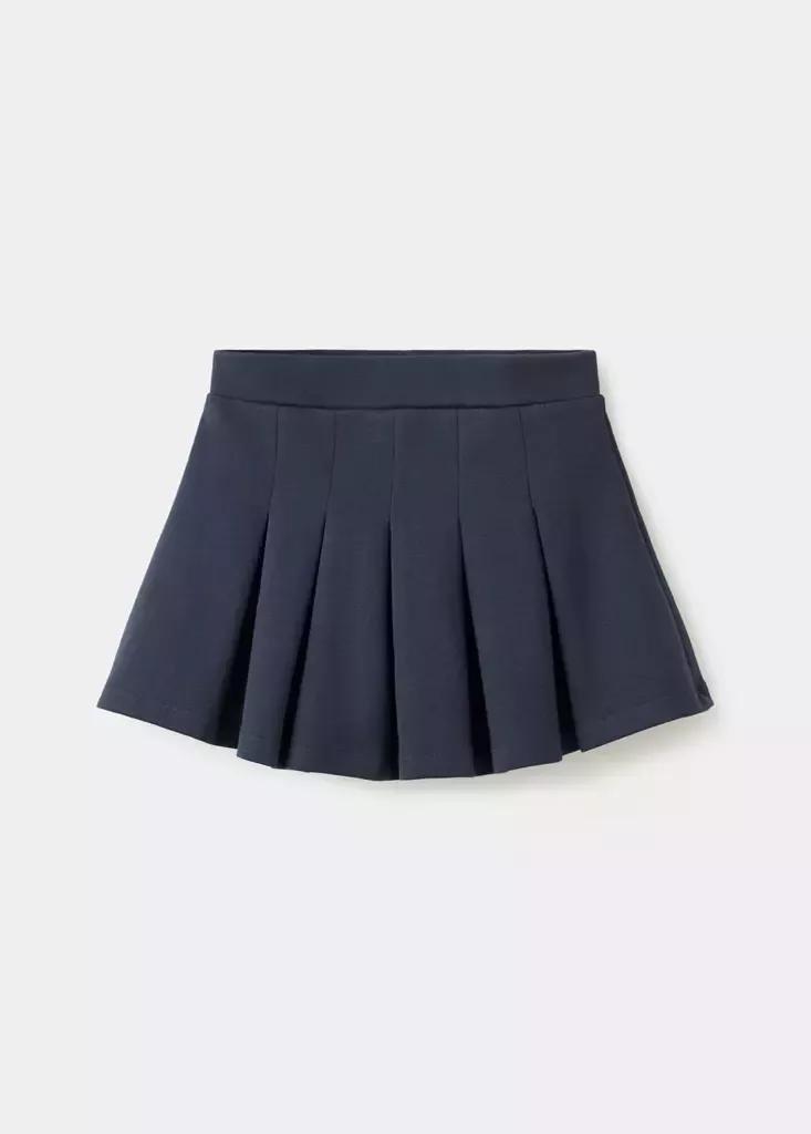 Navy Pleated Skirt Trousers, Kids Girls, Navy, medium