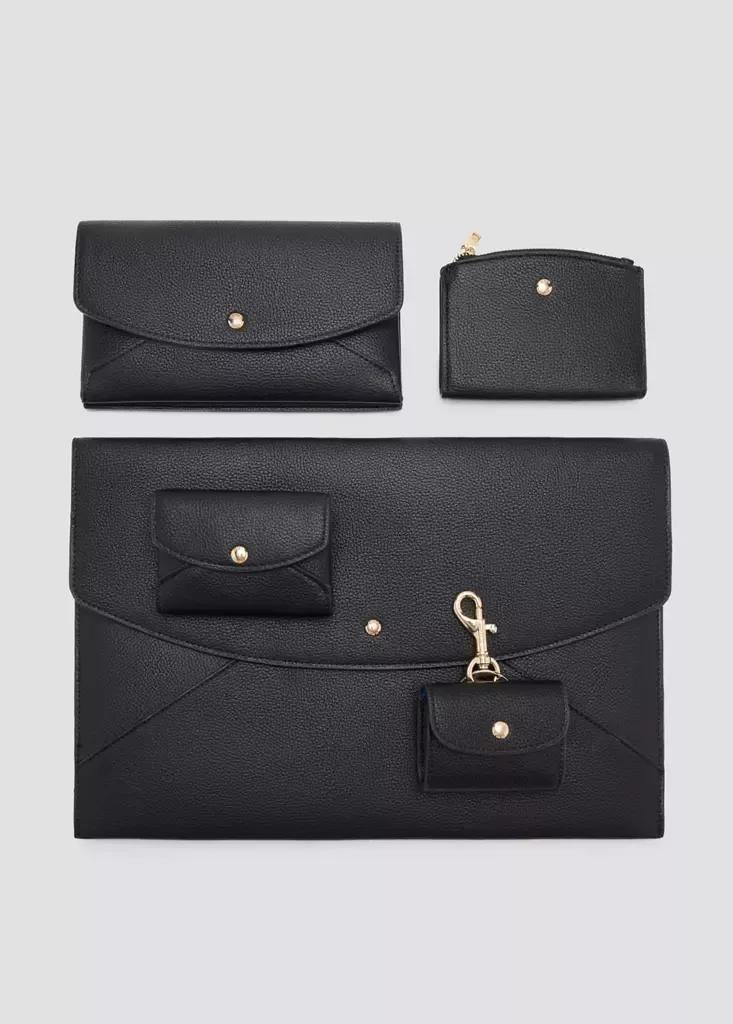 Black Wallet With Button Flap, Black, large image number 3