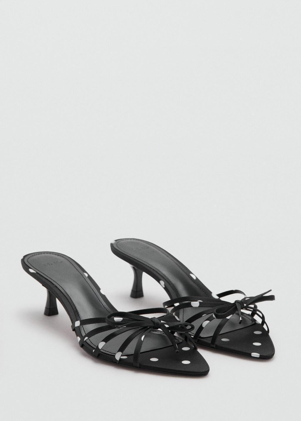 Black Polka Dot Heeled Sandals With Bow, Black, medium