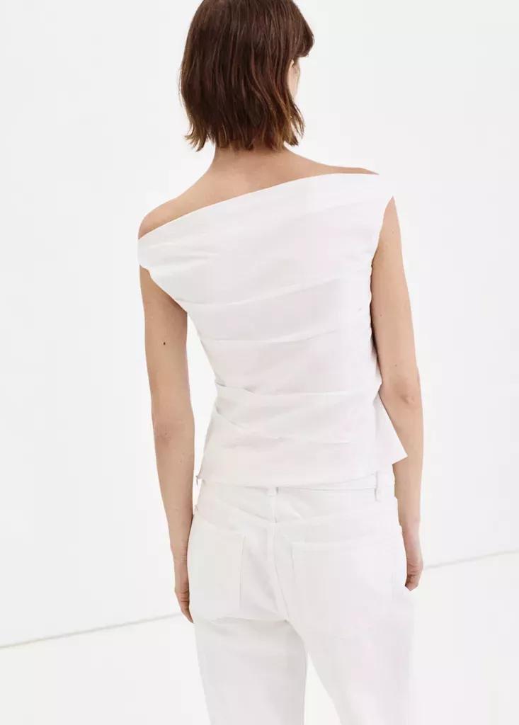 White Draped Cotton Top, Natural White, large image number 2