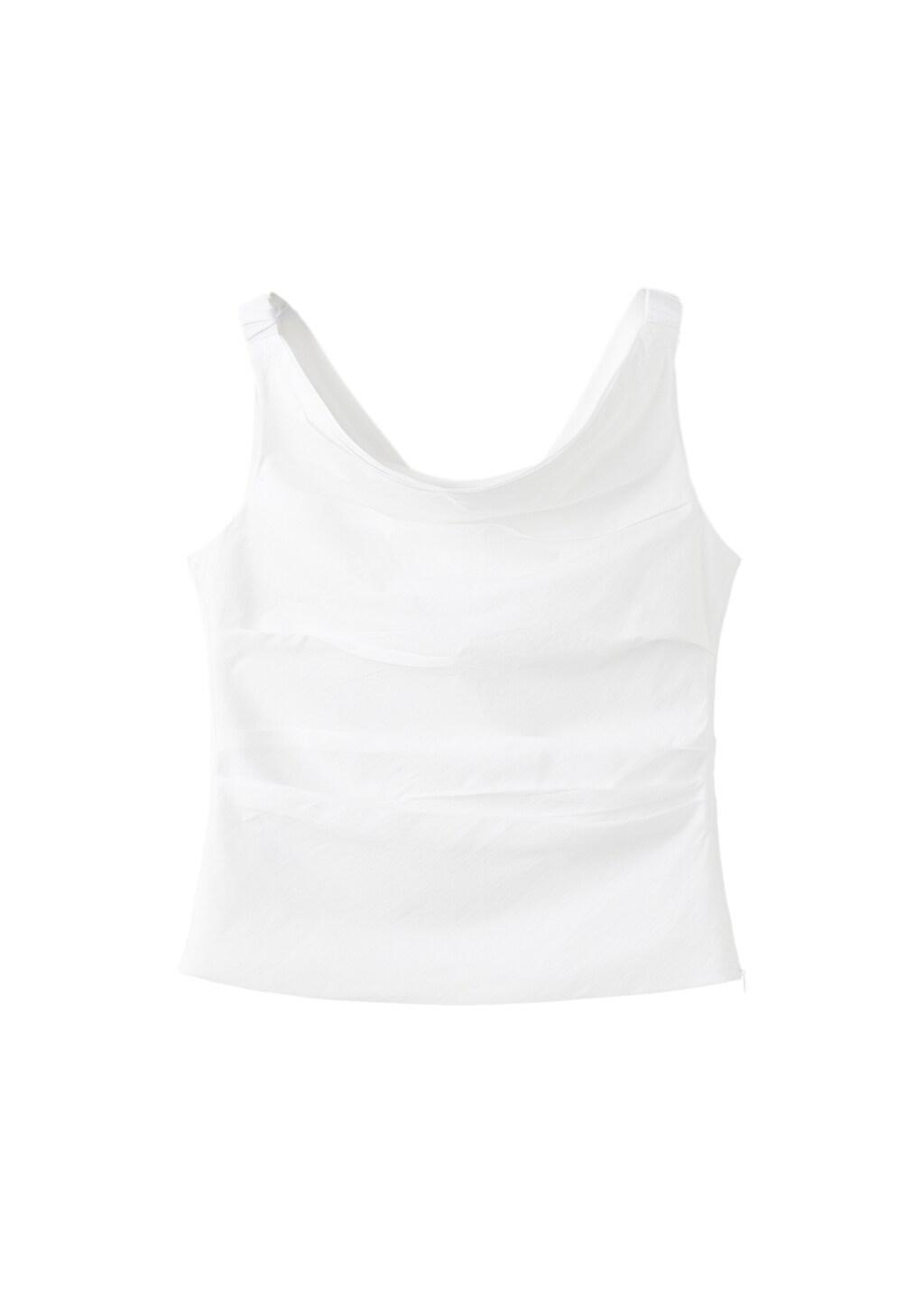 WHITE Draped cotton top, Women, Natural White, large image number 4