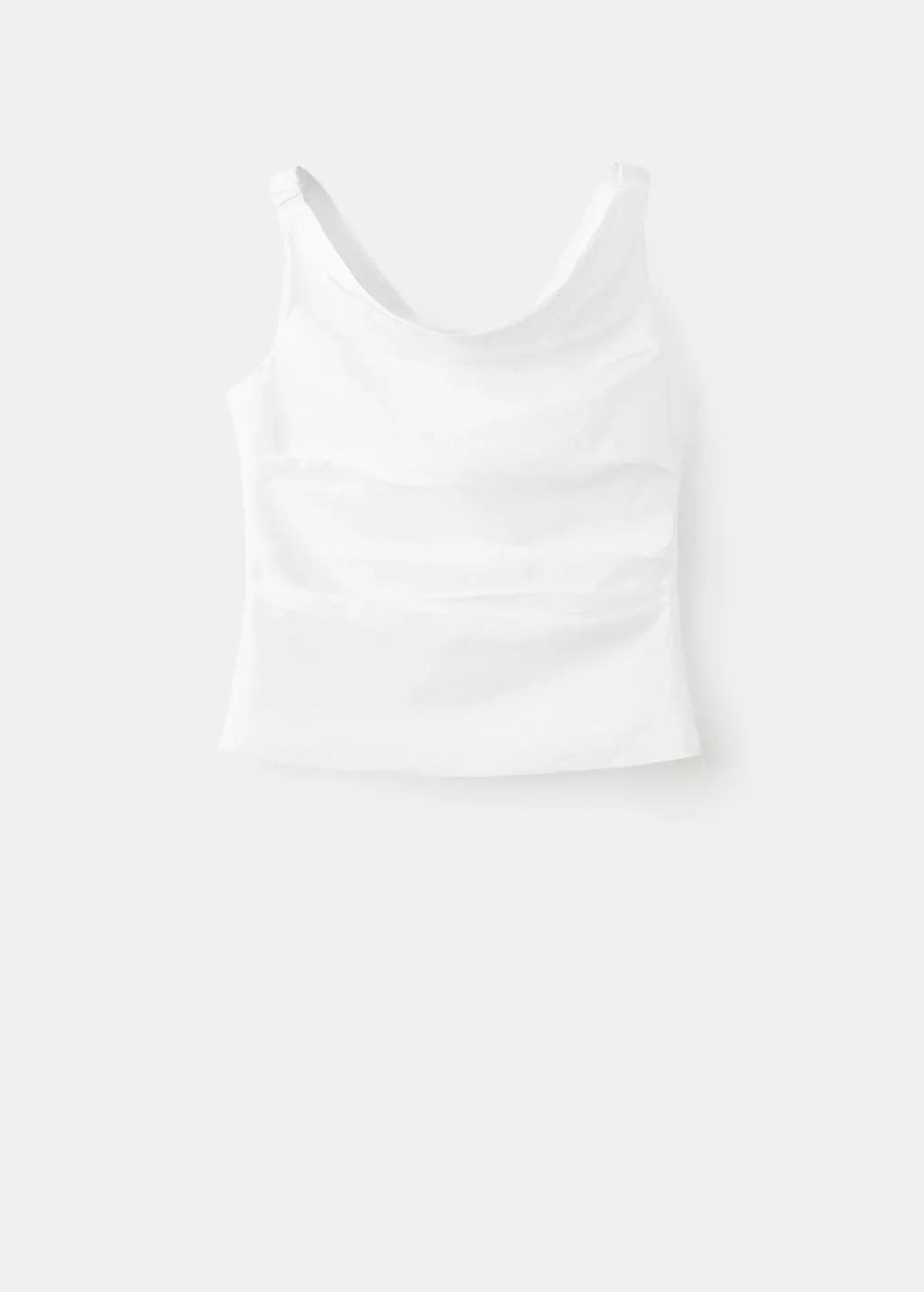 WHITE Draped cotton top, Women, Natural White, large image number 5