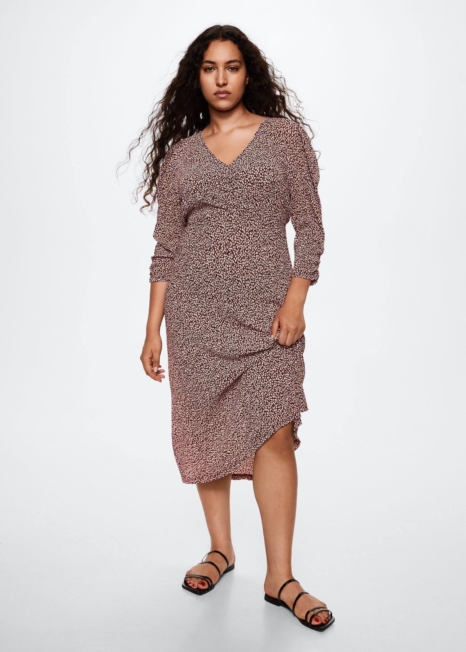 dark red Printed pleated dress, , large image number 5