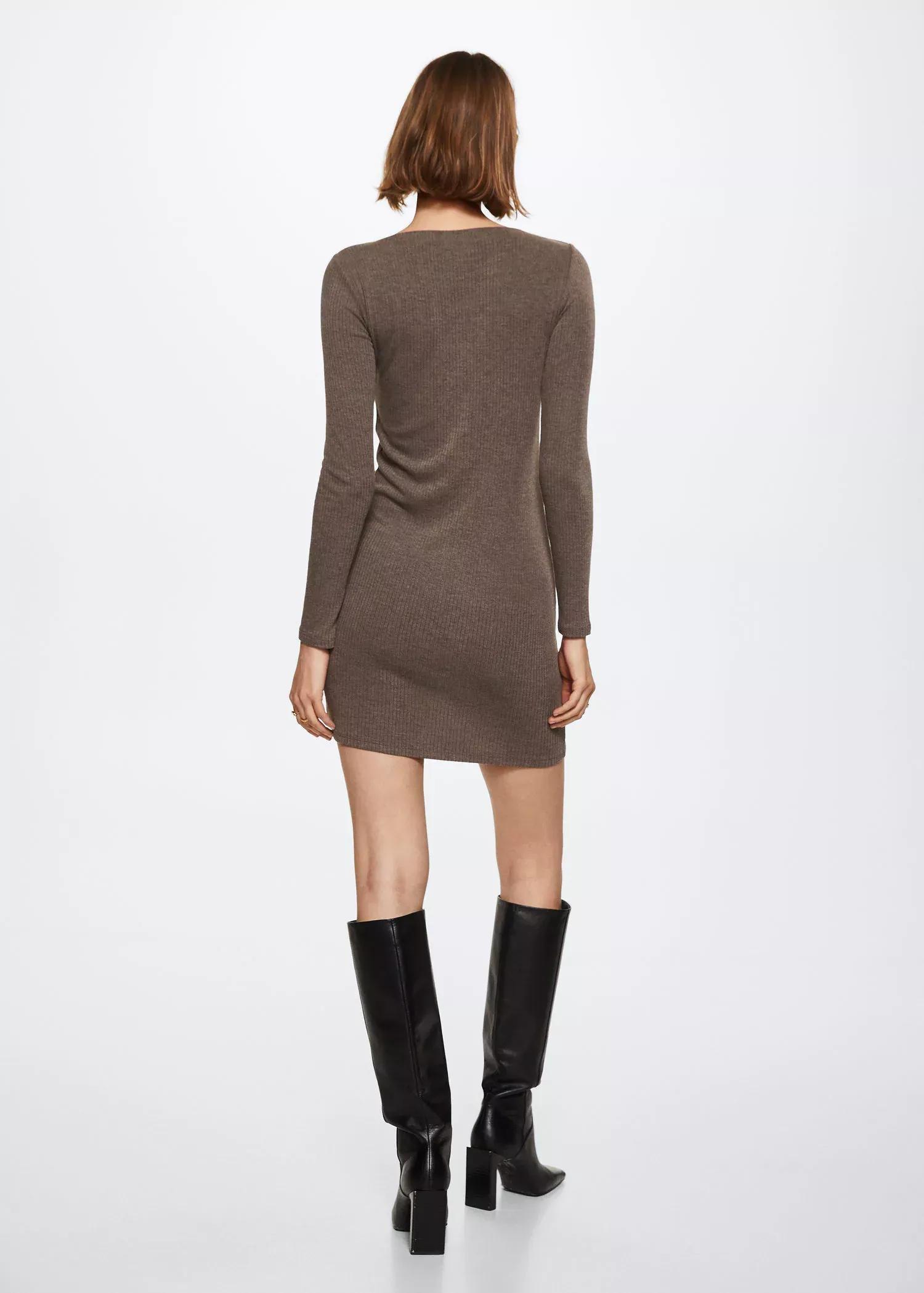 Brown Ribbed Short Dress, , large image number 4